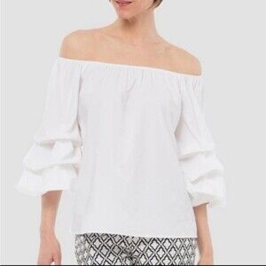 Joseph Ribkoff White Off The Shoulder Ruffle Sleeves- Size 8